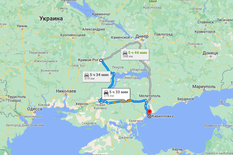 Карта проезда из Кривого Рога в Кирилловку